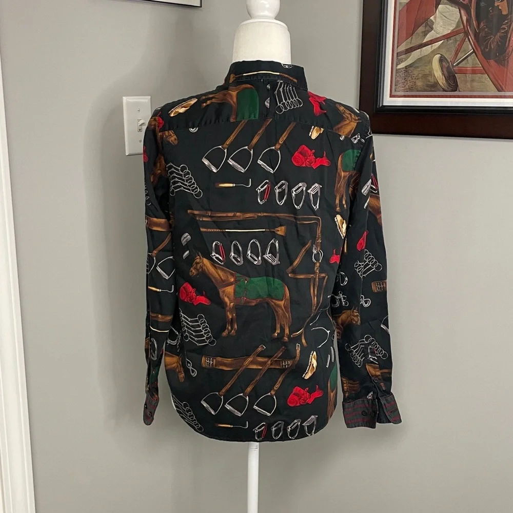 Ralph Lauren Equestrian Printed Button Down Shirt Medium Vintage Y2K Old Money - Picture 3 of 4